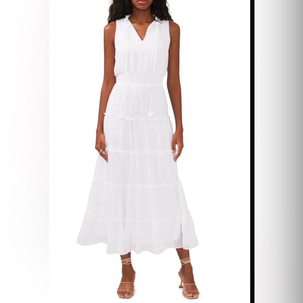 Halogen Tiered Sleeveless White Maxi Dress XS